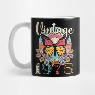 Floral Butterfly Retro Vintage 1975 48th Birthday Mug